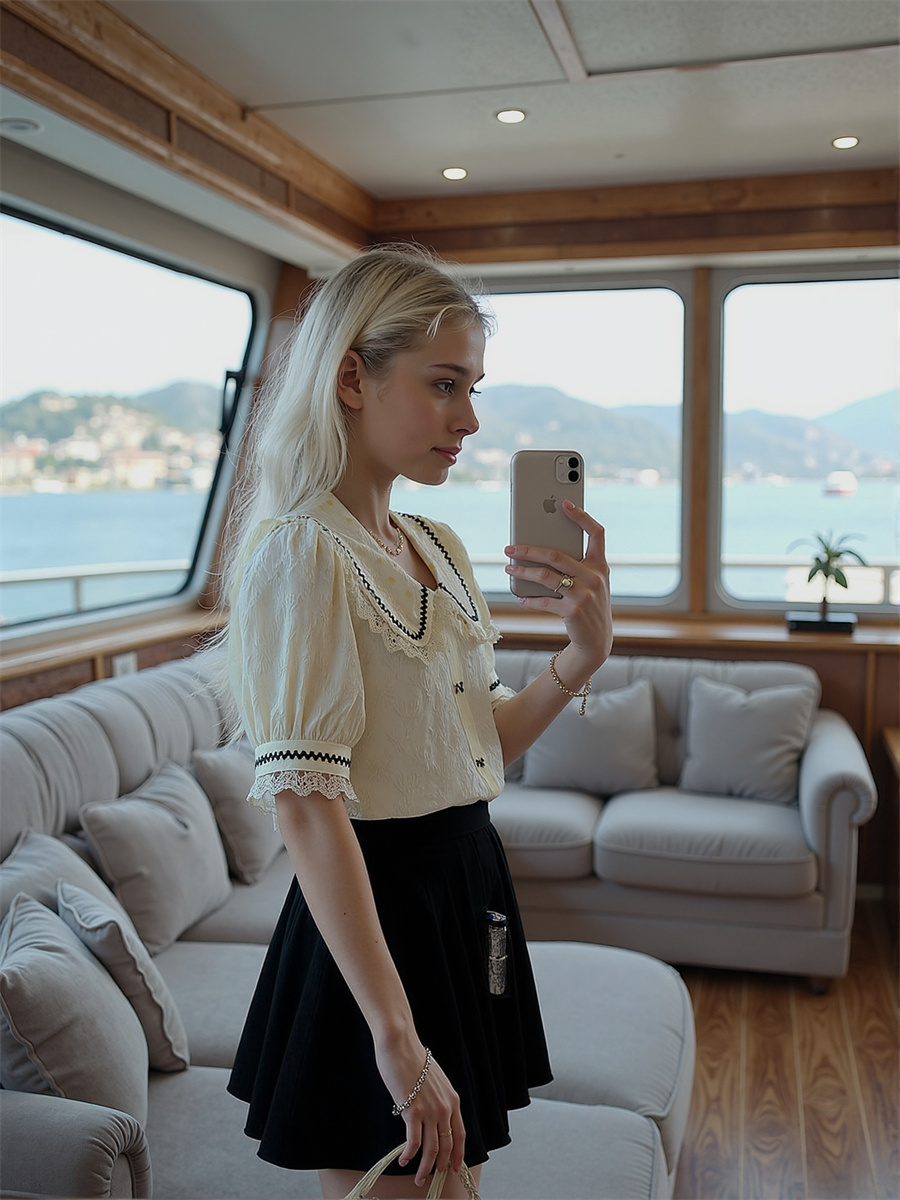 Crop Blouse Linen - 귀여운 레이스 셔츠 여자 블라우스 여성용