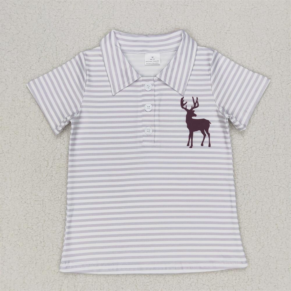 Summer Clothing Wholesale - 아동용 반팔 셔츠, 사슴 줄무늬 라펠