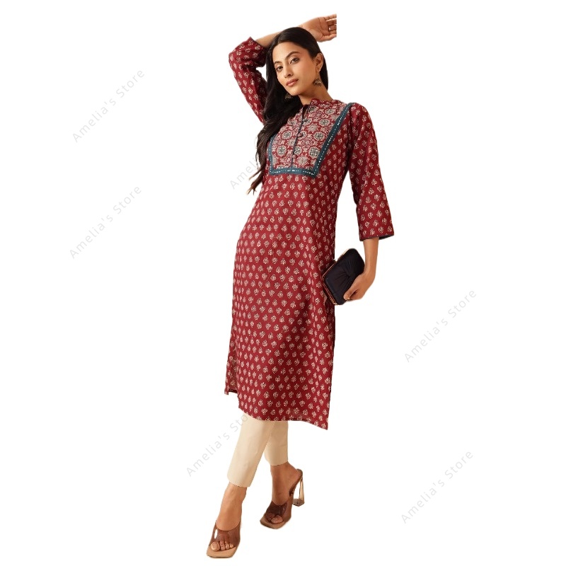 Summer Clothing Pakistan - 봄 여름 여성용 에스닉 마룬 플로럴