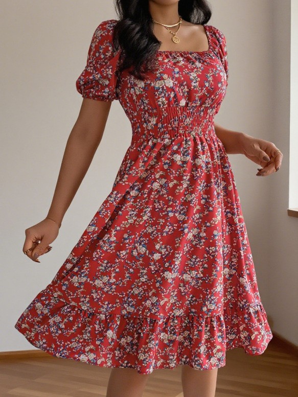 Summer Clothing Pakistan - 여름 봄 여성 의류 스퀘어넥 반팔