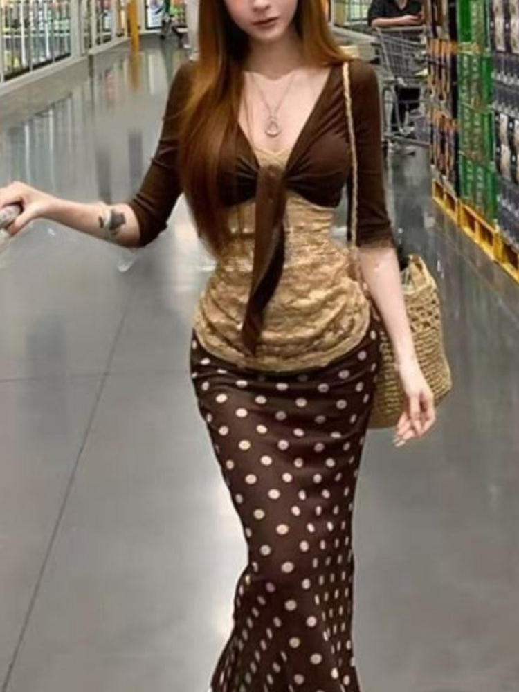Summer Clothing Model - 일본 빈티지 3종 세트 여성 슬림