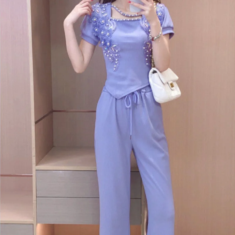 Summer Clothing Wholesale - 와이드 레그 여성 바지 퍼플 여성