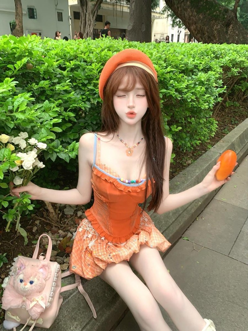 여름 신상 오렌지 도파민 스위트 스파이시 걸 레이스 캐 - Summer Clothing Model 리뷰 및 가격