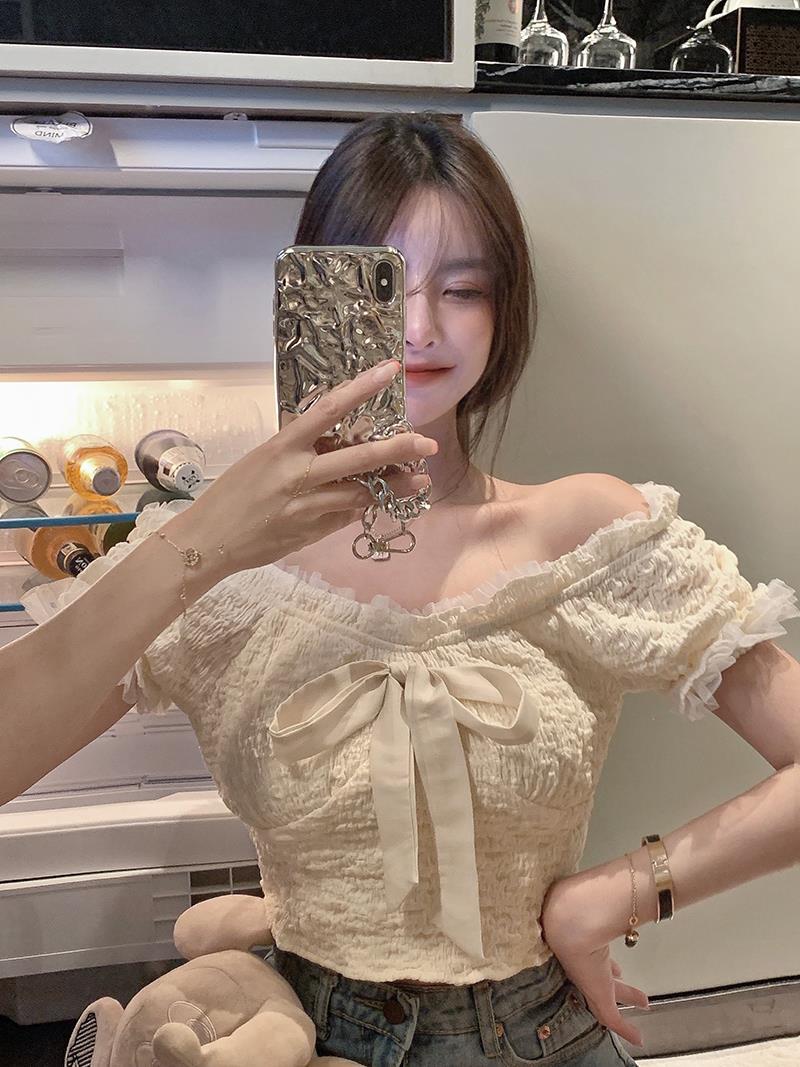 여성용 리본 블라우스, 부드러운 하라주쿠 레트로 의류, - Crop Blouse Linen 리뷰 및 가격