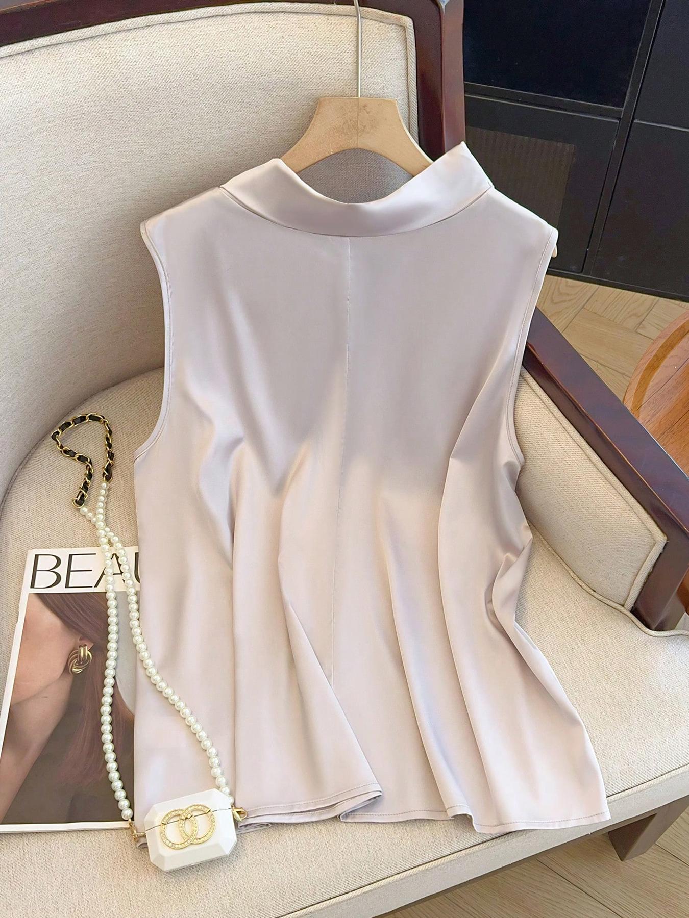 【플러스 사이즈】 솔리드 컬러 타이 프론트 탑, 데일리 - Summer Clothing Plus 리뷰 및 가격