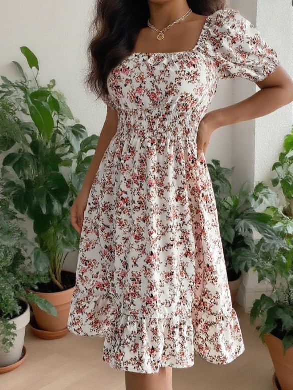 여름 봄 여성 의류 스퀘어넥 반팔 플로럴 프린트 슬림핏 - Summer Clothing Pakistan 리뷰 및 가격