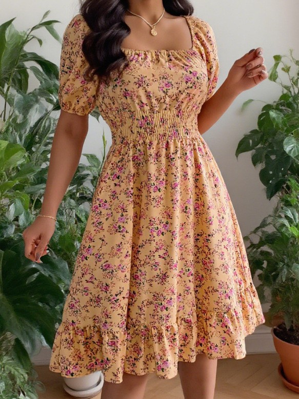 여름 봄 여성 의류 스퀘어넥 반팔 플로럴 프린트 슬림핏 - Summer Clothing Pakistan 리뷰 및 가격