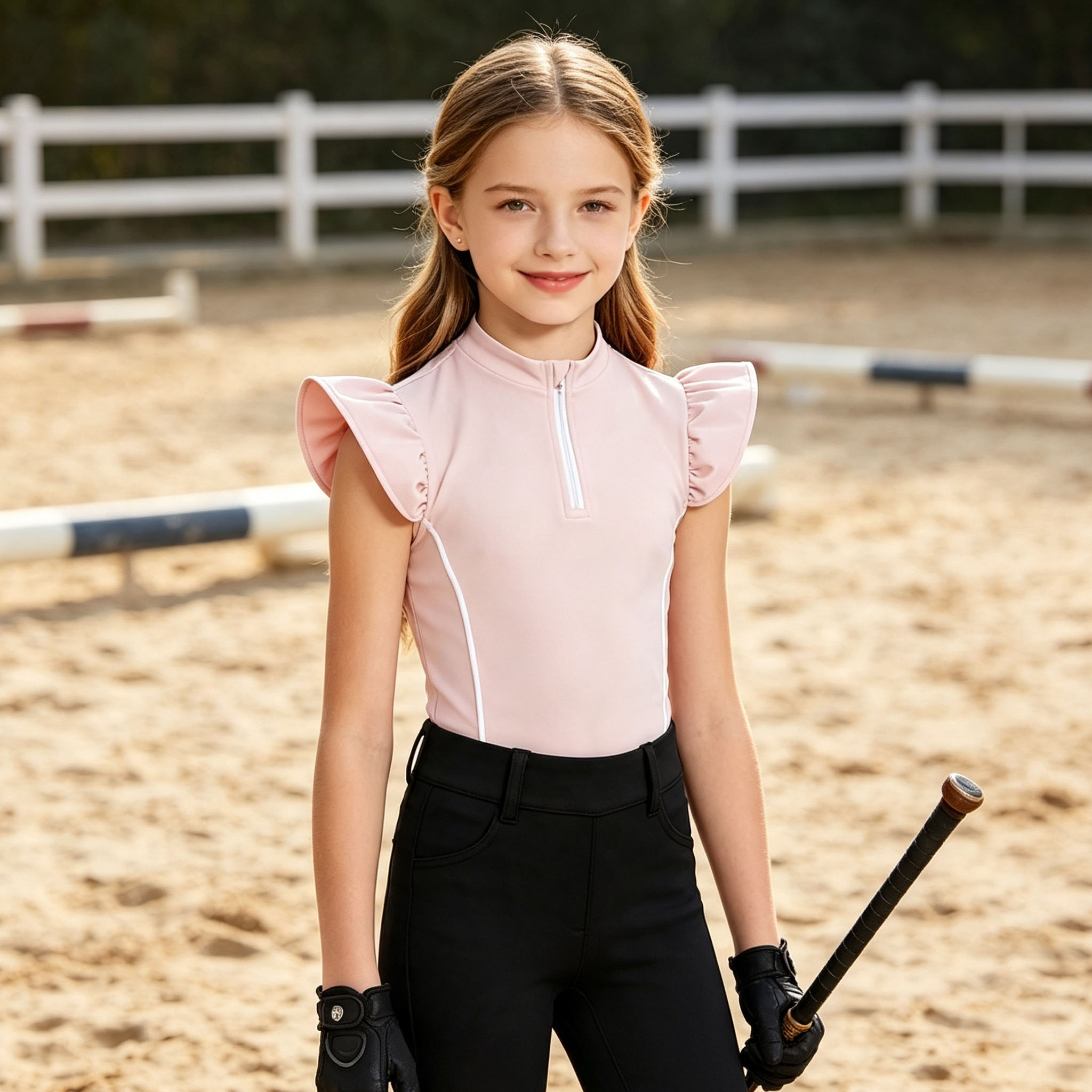 어린이 여아 승마 셔츠 상의 승마복 러플 소매 지퍼 스 - Summer Equestrian Clothing 리뷰 및 가격