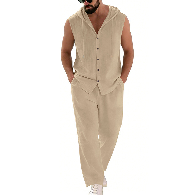 남성 캐주얼 린넨 수트 후드 스웨터 및 바지 세트 단색 - Summer Clothing Us 리뷰 및 가격