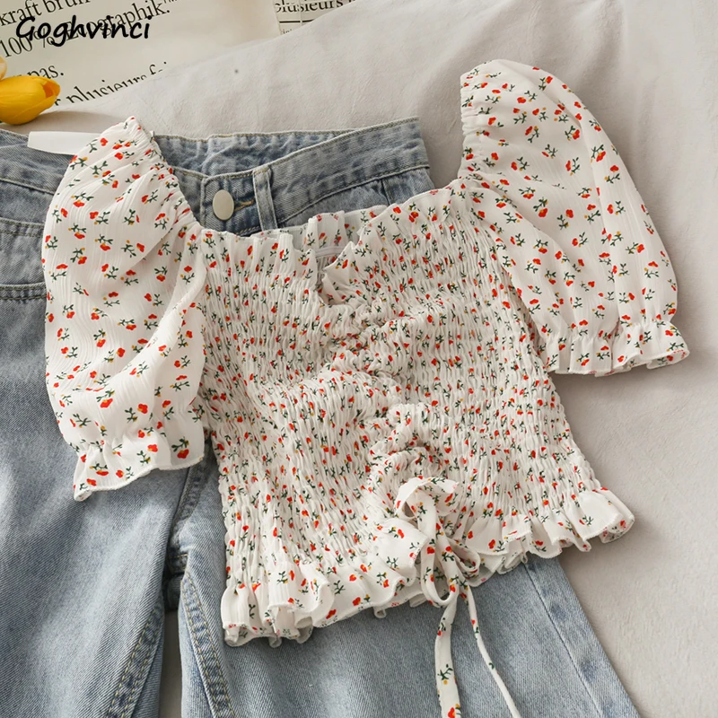 여성용 플로럴 드로스트링 러플 블라우스 셔츠, 플리츠  - Crop Blouse Linen 리뷰 및 가격