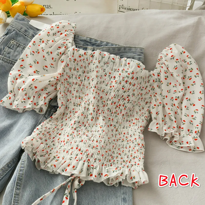 여성용 플로럴 드로스트링 러플 블라우스 셔츠, 플리츠  - Crop Blouse Linen 리뷰 및 가격