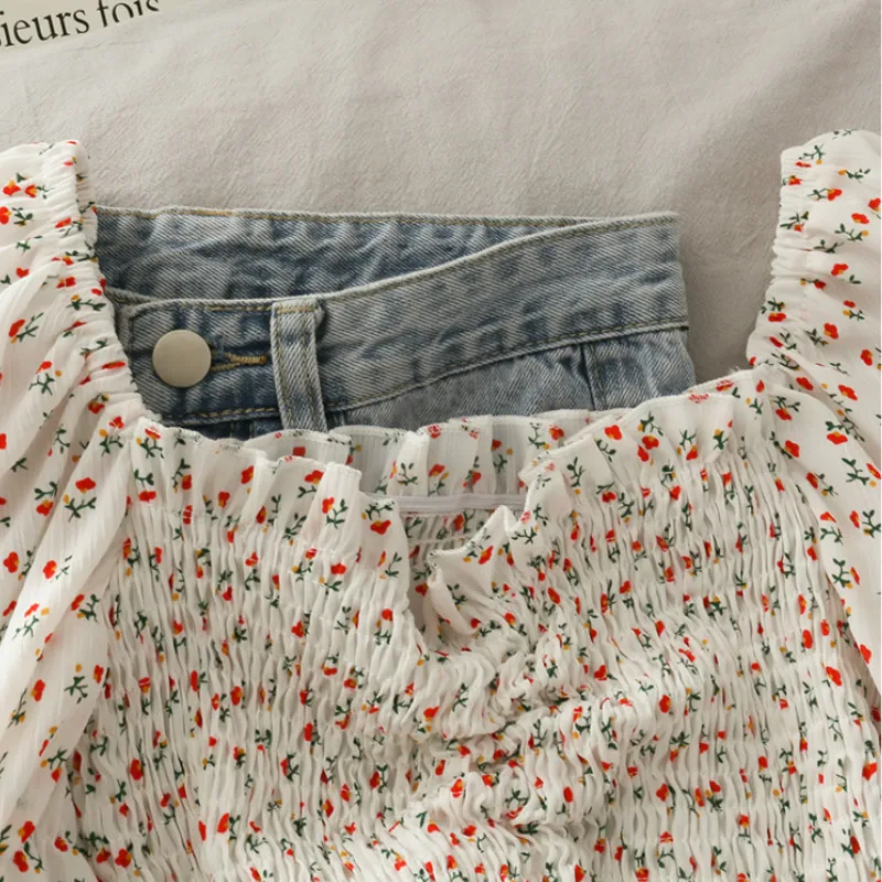 여성용 플로럴 드로스트링 러플 블라우스 셔츠, 플리츠  - Crop Blouse Linen 리뷰 및 가격