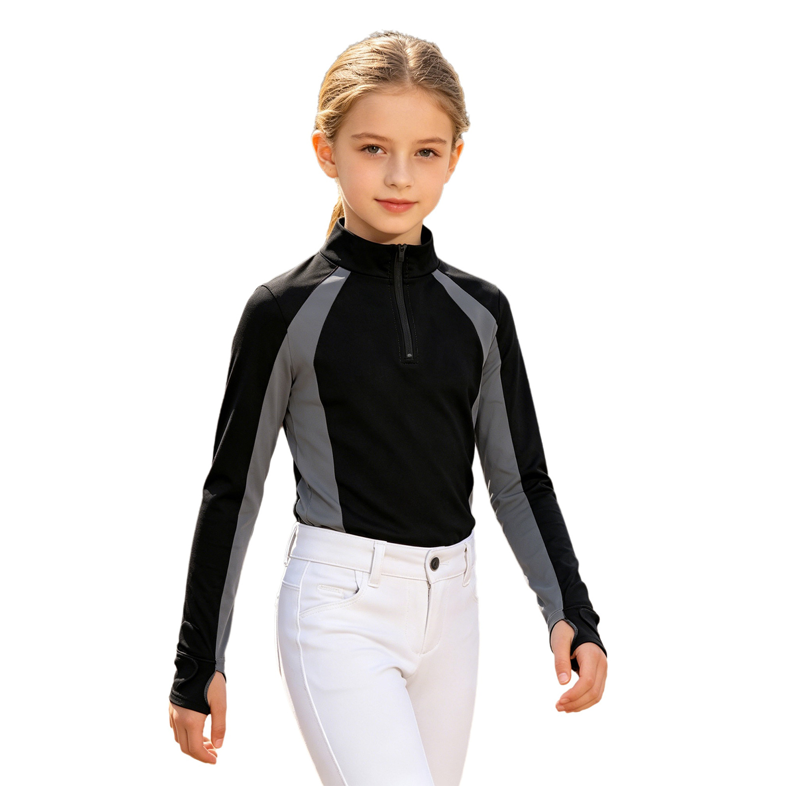 어린이 여자 승마복 긴팔 하프 지퍼 퀵 드라이 컬러 블 - Summer Equestrian Clothing 리뷰 및 가격
